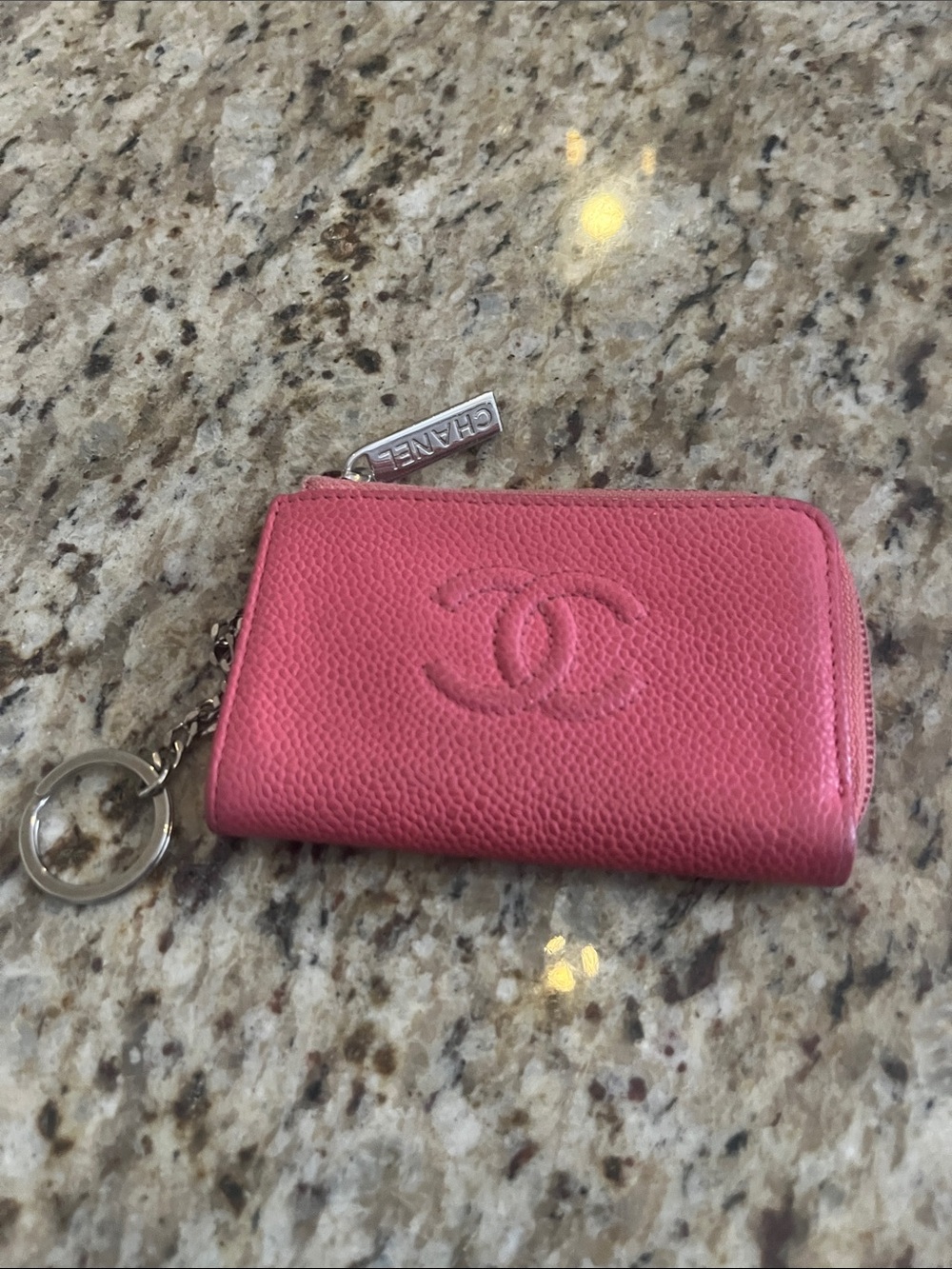 CHANEL Bubblegum Pink Grained Leather Zip Key & Card Holder